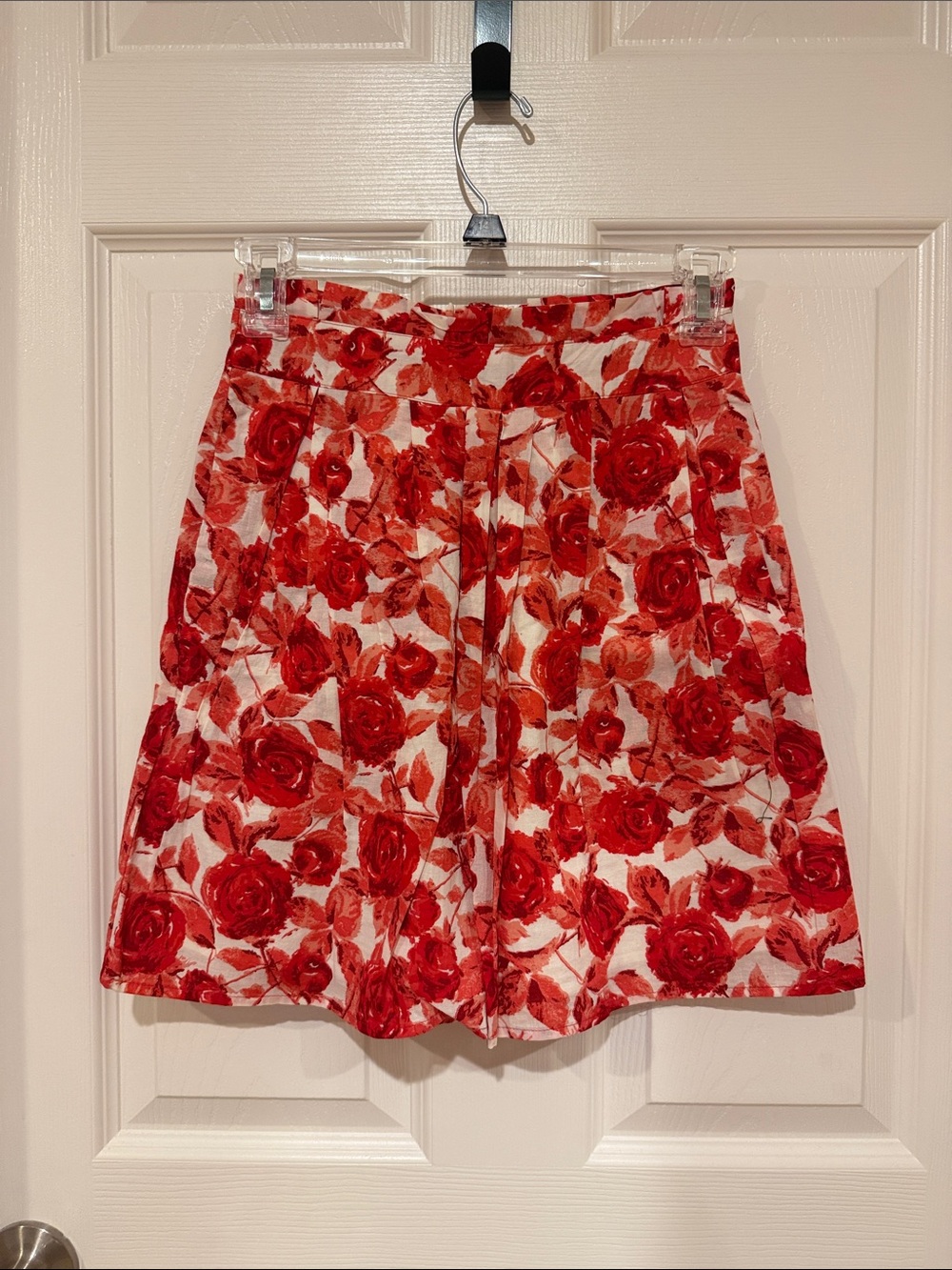 Forever 21 White A-Line Skirt with Red Rose Print
